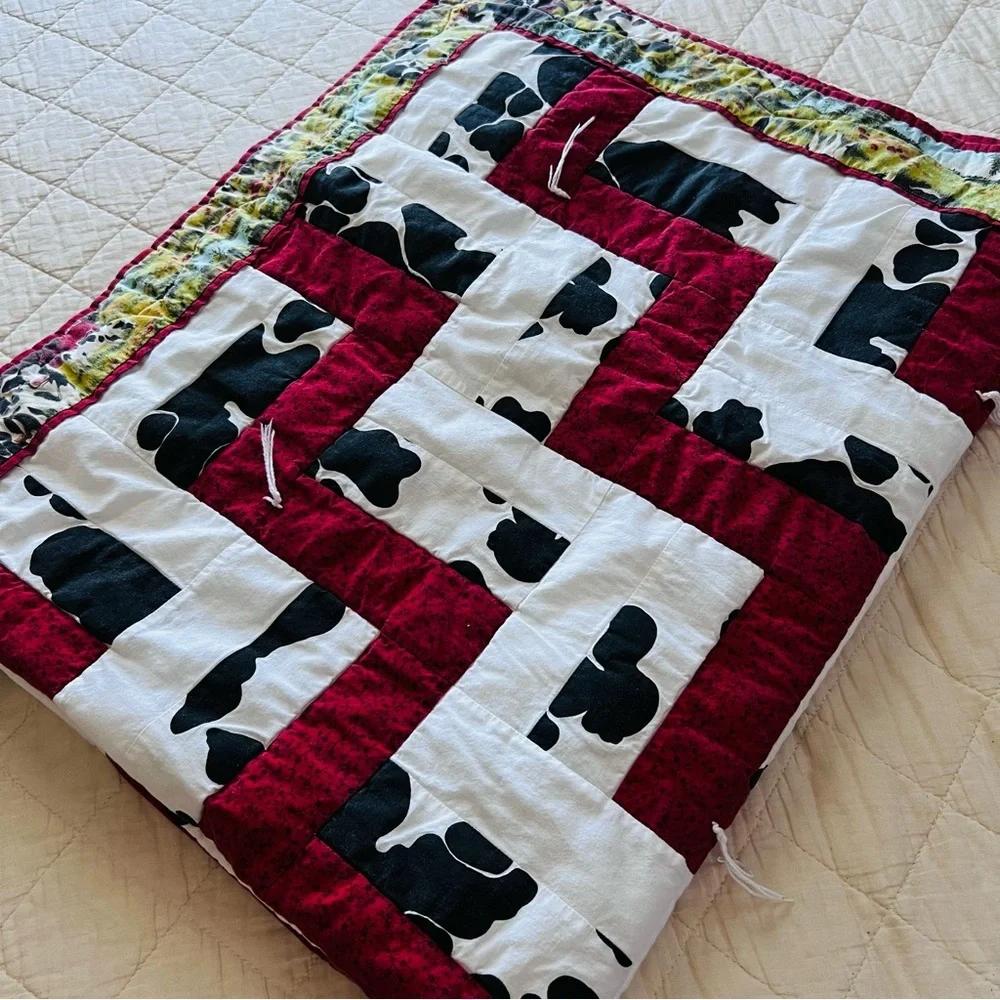 Handmade Cow Print Patchwork Quilt Throw – Reversible – 42” x 52”